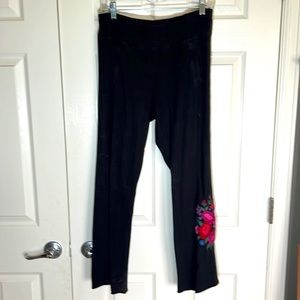 Soft Surroundings Cropped Black Embroidered Pants, Size Petite Small